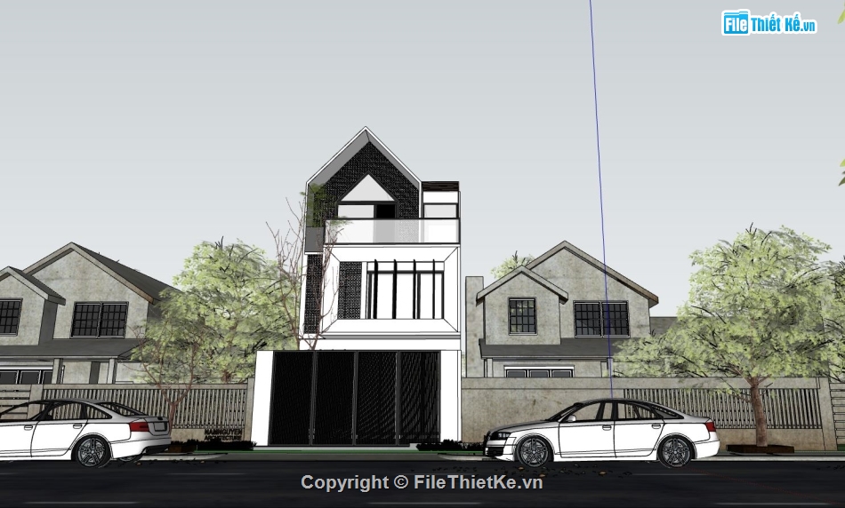 Model su nhà phố 3 tầng,File sketchup nhà phố 3 tầng,Nhà phố 3 tầng file su,Skethcup nhà phố 3 tầng,Nhà phố 3 tầng 5.9x20m