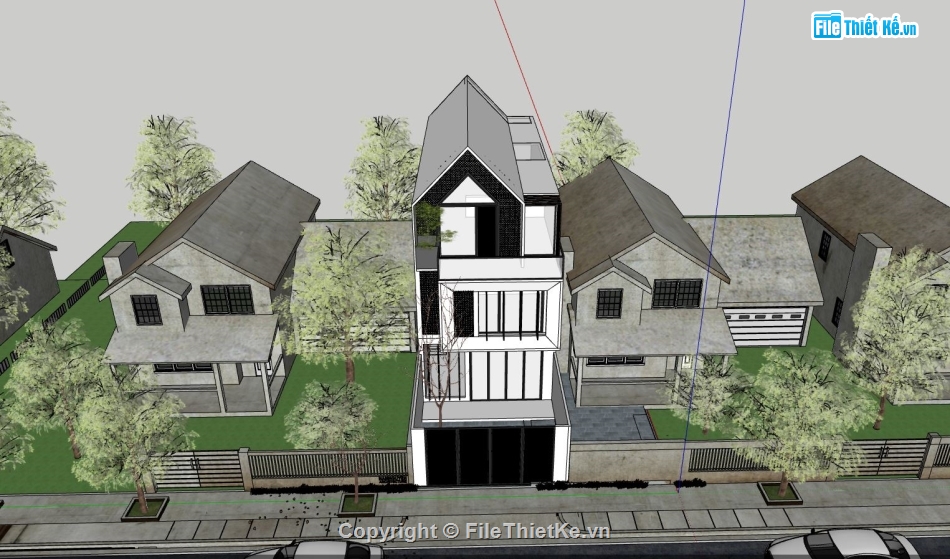 Model su nhà phố 3 tầng,File sketchup nhà phố 3 tầng,Nhà phố 3 tầng file su,Skethcup nhà phố 3 tầng,Nhà phố 3 tầng 5.9x20m