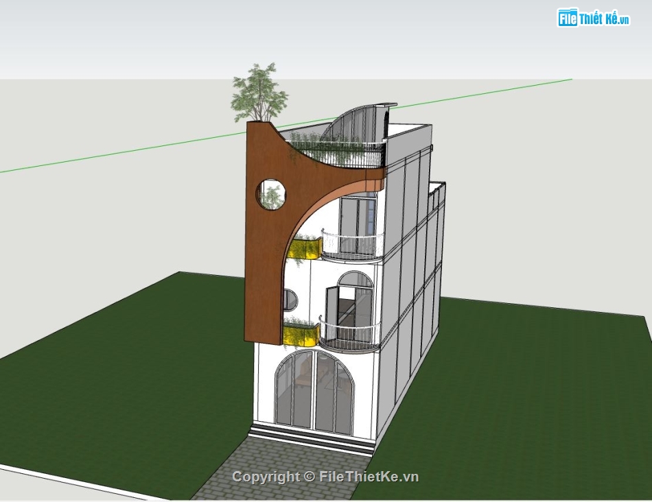 nhà phố 3 tầng,model sketchup nhà phố 3 tầng,nhà phố hiện đại