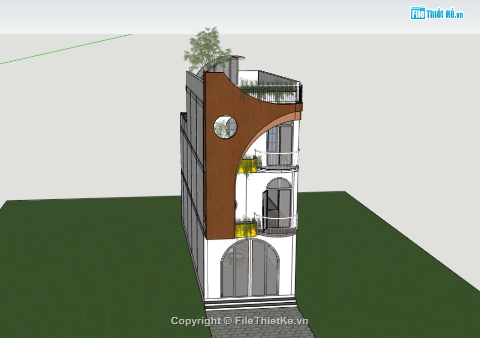 nhà phố 3 tầng,model sketchup nhà phố 3 tầng,nhà phố hiện đại