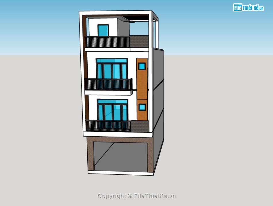 nhà phố 3 tầng,file su nhà phố 3 tầng,phối cảnh nhà phố 3 tầng,sketchup nhà phố 3 tầng