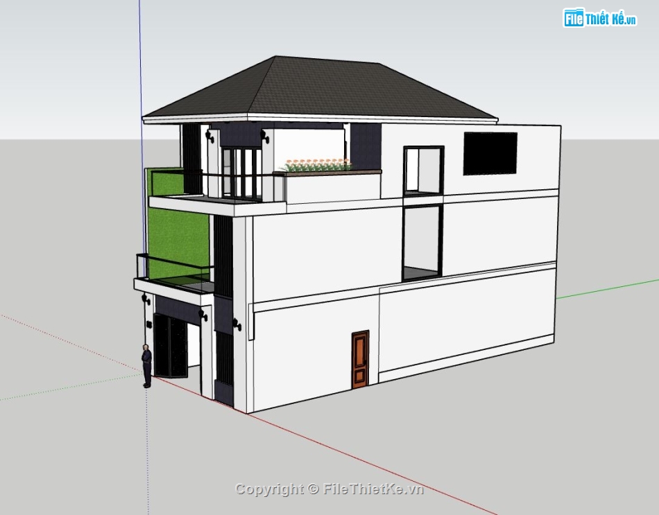 nhà phố 3 tầng,model su nhà phố 3 tầng,file sketchup nhà phố 3 tầng,mẫu nhà phố 3 tầng