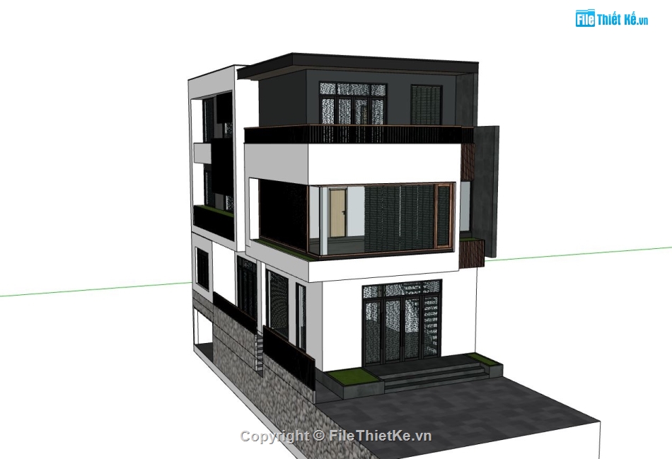 nhà phố 3 tầng,sketchup phối cảnh nhà phố,bản vẽ nhà phố