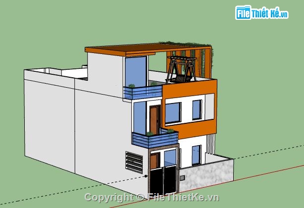 Nhà phố 3 tầng,model su nhà phố 3 tầng,sketchup nhà phố 3 tầng