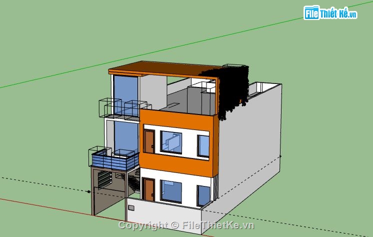 Nhà phố 3 tầng,model su nhà phố 3 tầng,sketchup nhà phố 3 tầng