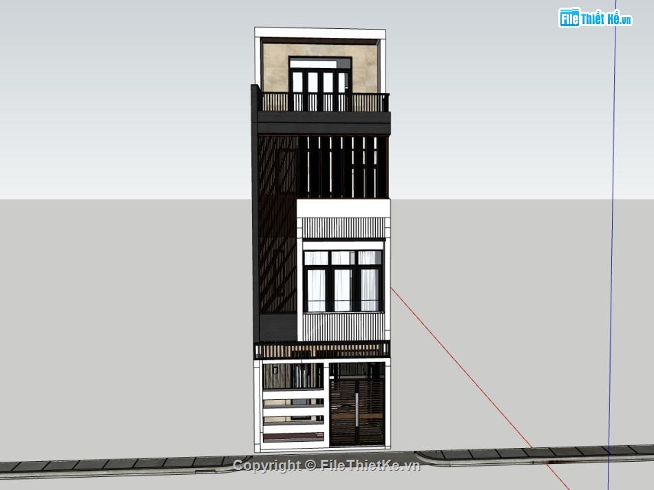 nhà phố 4 tầng,sketchup nhà phố 4 tầng,phối cảnh nhà phố,nhà phố hiện đại