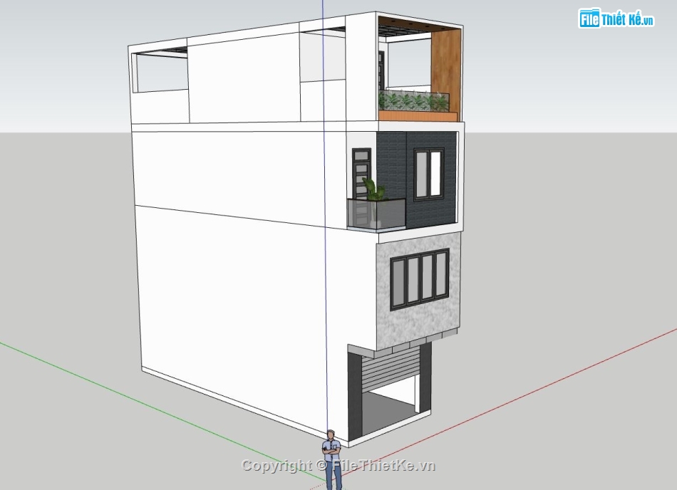 nhà phố 4 tầng,phối cảnh nhà phố,nhà phố hiện đại,file sketchup nhà phố