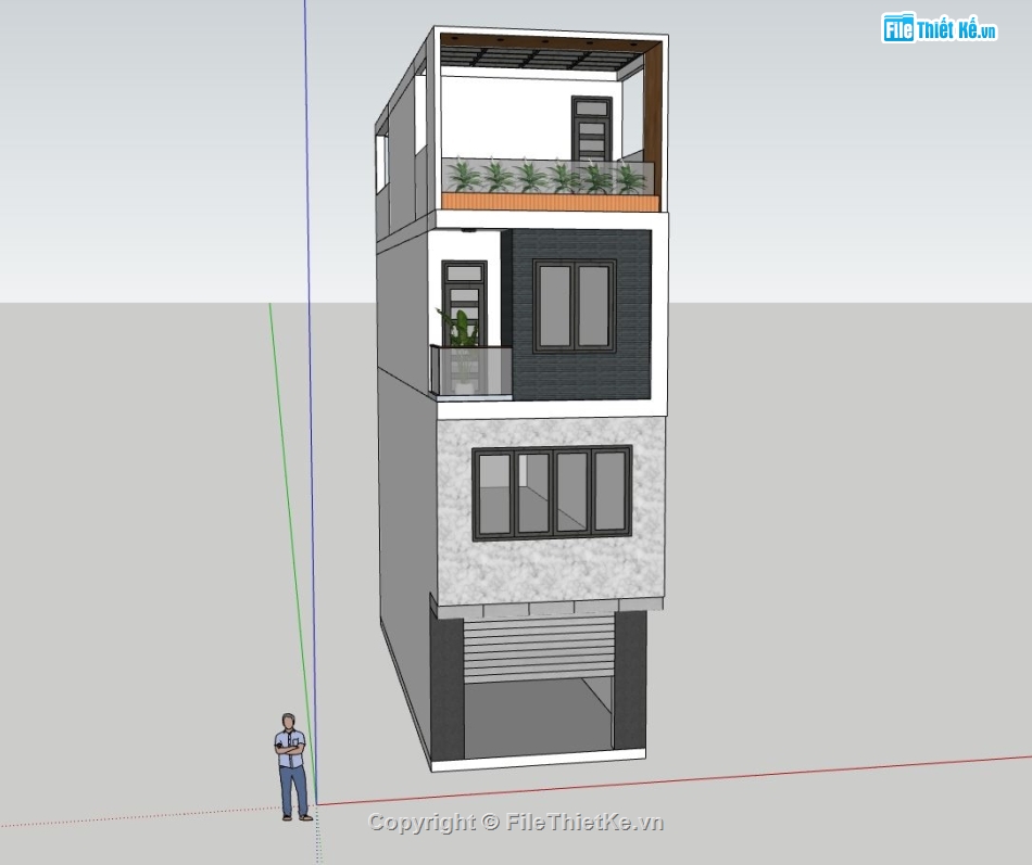 nhà phố 4 tầng,phối cảnh nhà phố,nhà phố hiện đại,file sketchup nhà phố