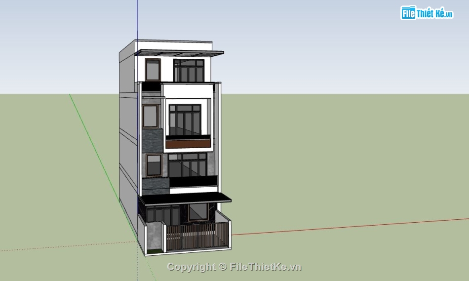 nhà phố 4 tầng,sketchup nhà phố 4 tầng,nhà phố hiện đại