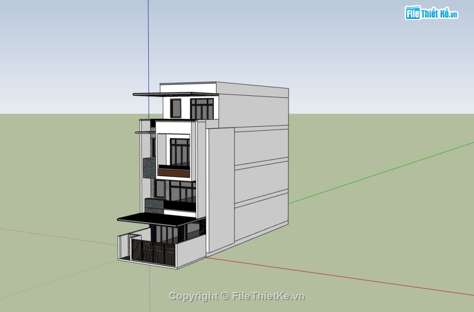 nhà phố 4 tầng,sketchup nhà phố 4 tầng,nhà phố hiện đại