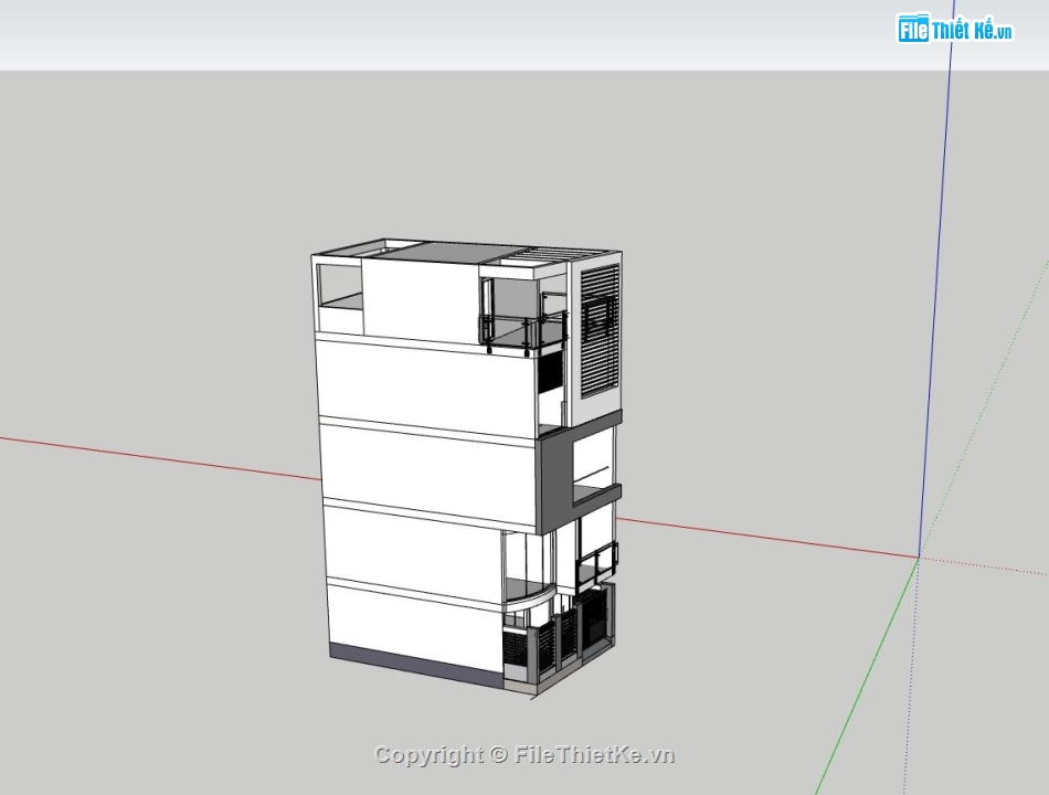 nhà phố 5 tầng,file sketchup nhà phố 5 tầng,ngoại thất nhà phố 5 tầng,bản vẽ nhà phố