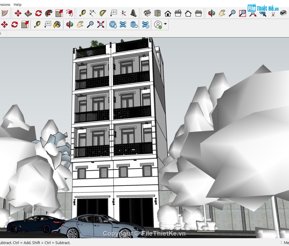 nhà 5 tầng,mặt bằng điện,file sketchup nhà phố 5 tầng,bản vẽ kết cấu nhà phố,bản vẽ điện nước nhà phố,thư viện sketchup