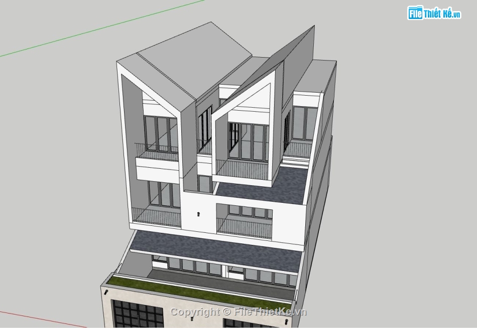 nhà phố 3 tầng,sketchup nhà phố,ngoại thất nhà phố