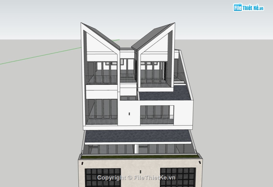 nhà phố 3 tầng,sketchup nhà phố,ngoại thất nhà phố