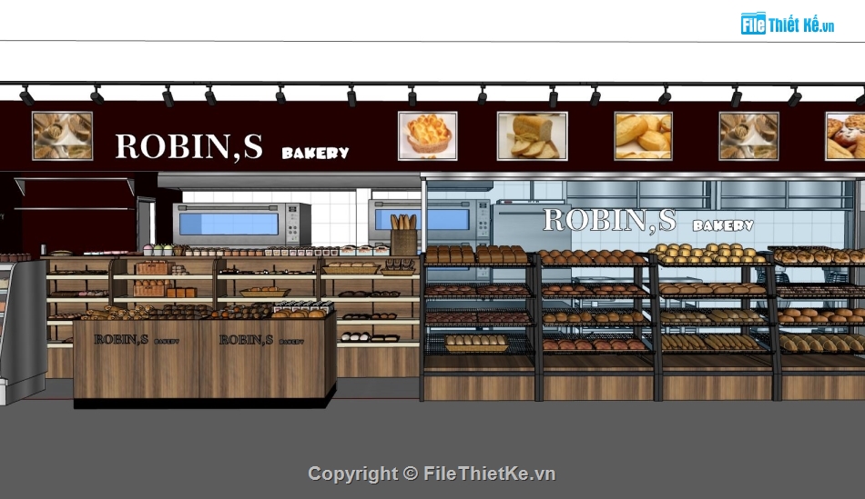 quán bán bánh,Model sketchup quán bánh mỳ,nội thất bánh mỳ