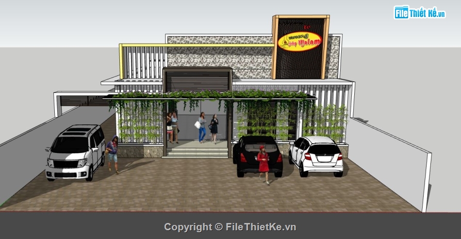 Model sketchup quán ăn,Model sketchup quán,Model sketchup quán Cafe,sketchup quán ăn vặt