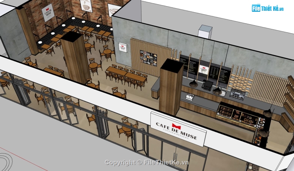 sketchup quán cafe,quán cà phê,sketchup coffee