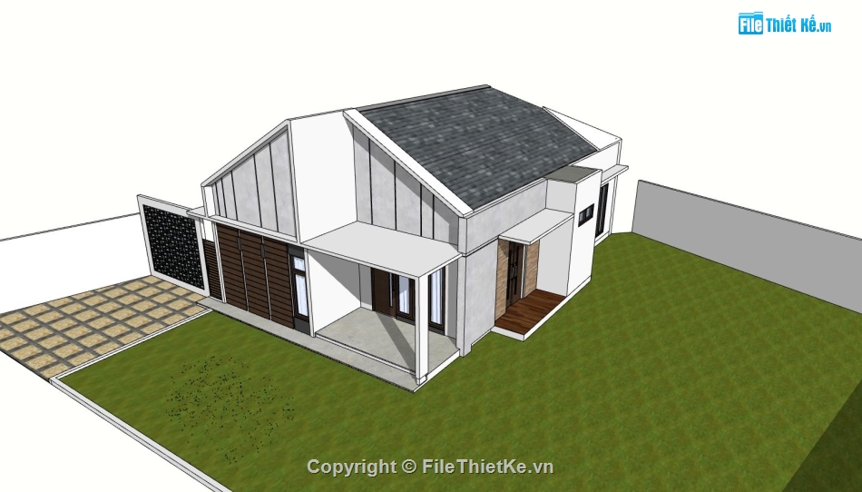 sketchup biệt thự,mẫu sketchup biệt thự 1 tầng,phối cảnh biệt thự 1 tầng,file su biệt thự 1 tầng