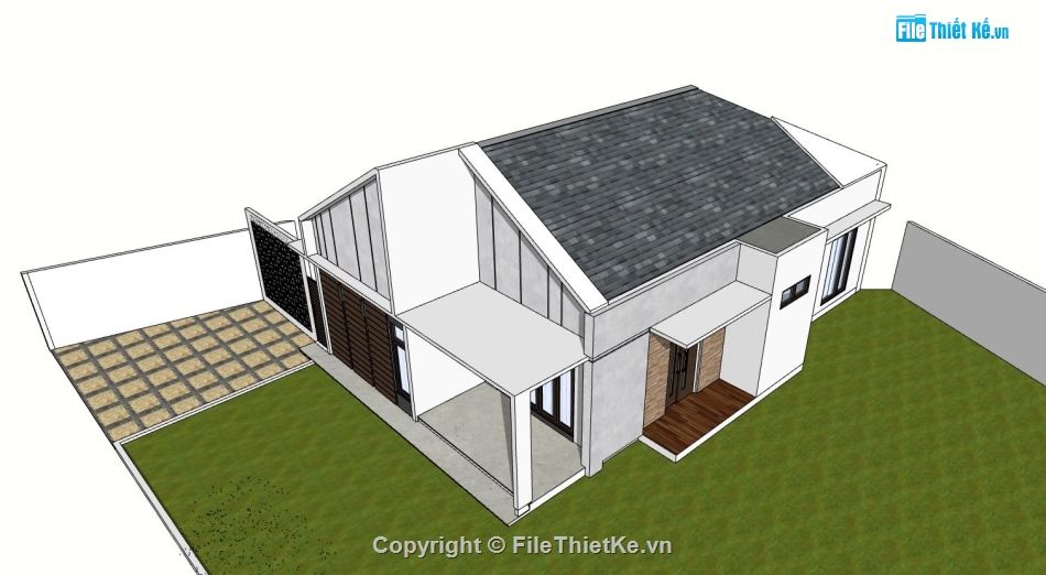 sketchup biệt thự,mẫu sketchup biệt thự 1 tầng,phối cảnh biệt thự 1 tầng,file su biệt thự 1 tầng