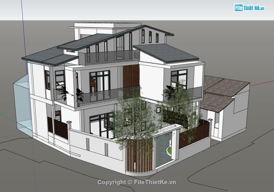 biệt thự 2 tầng,thiết kế biệt thự 2 tầng,sketchup biệt thự 2 tầng,model biệt thự 2 tầng