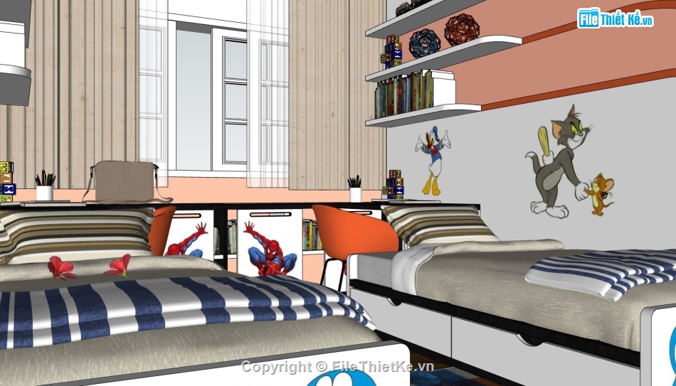 sketchup nội thất,sketchup nội thất phòng ngủ,nội thất phòng bé,thiết kế phòng ngủ su