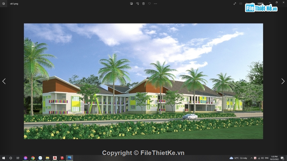 trường mầm non 2 tầng,mầm non 2 tầng,sketchup trường mầm non,phối cảnh trường mầm non