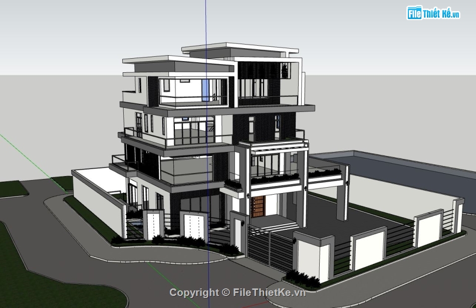 villa 4 tầng,mẫu sketchup villa 4 tầng,phối cảnh villa 4 tầng,model sketchup biệt thự 4 tầng