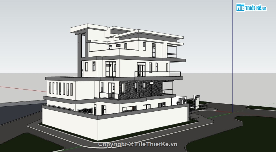 villa 4 tầng,mẫu sketchup villa 4 tầng,phối cảnh villa 4 tầng,model sketchup biệt thự 4 tầng