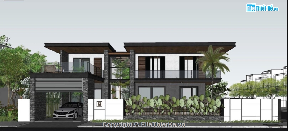 biệt thự 2 tầng,Biệt thự 2 tầng hiện đại file su,model sketchup villa 2 tầng,bao cảnh villa 2 tầng sketchup