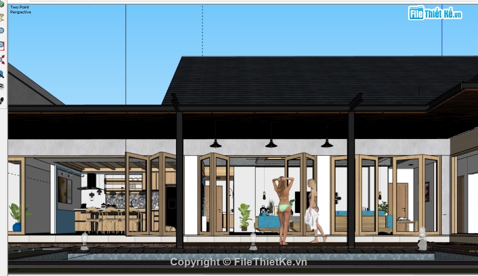 nội thất biệt thự,Sketchup nội thất nghỉ dưỡng,biệt thự 1 tầng nghỉ dưỡng su,biệt thự trệt su