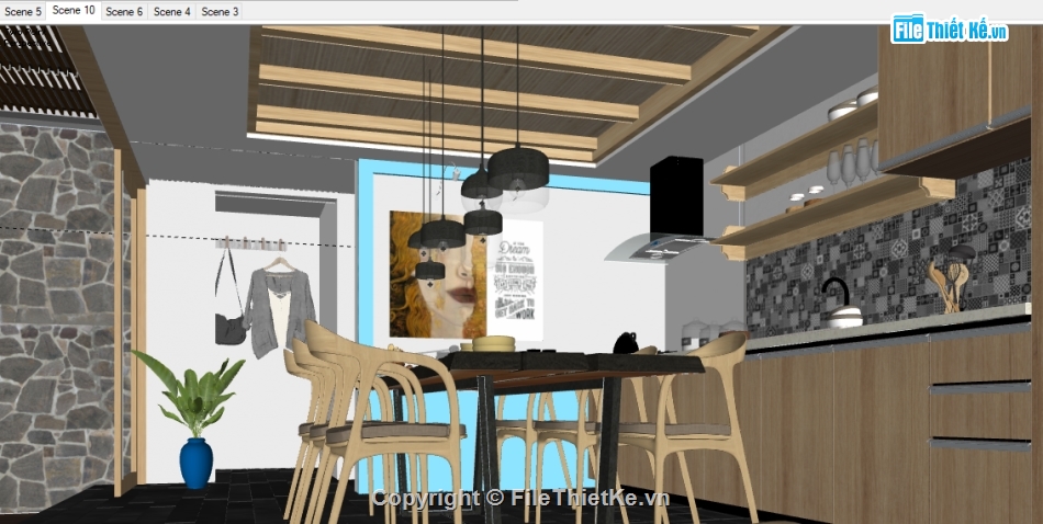 nội thất biệt thự,Sketchup nội thất nghỉ dưỡng,biệt thự 1 tầng nghỉ dưỡng su,biệt thự trệt su