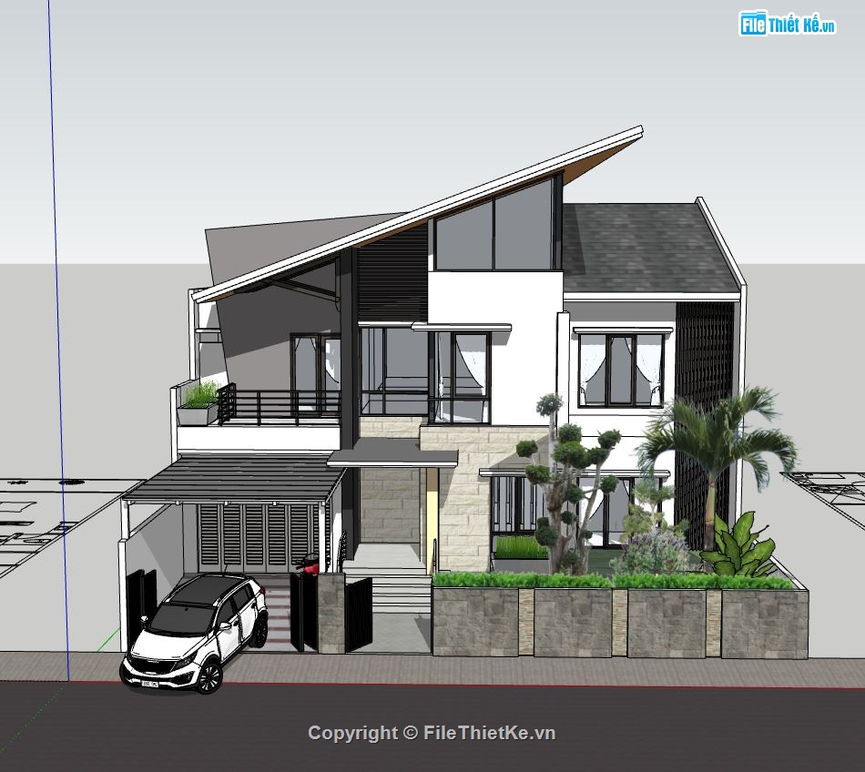 biệt thự 2 tầng,Model su biệt thự 2 tầng,sketchup biệt thự 2 tầng