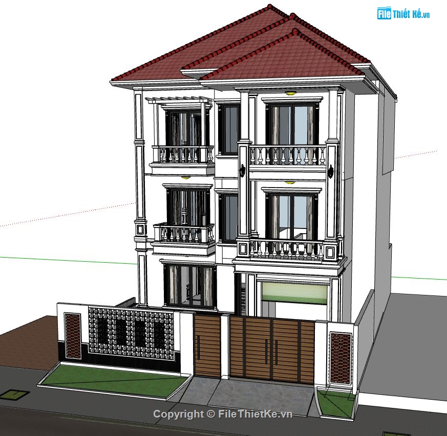 biệt thự 3 tầng,mẫu biệt thự 3 tầng,sketchup biệt thự 3 tầng