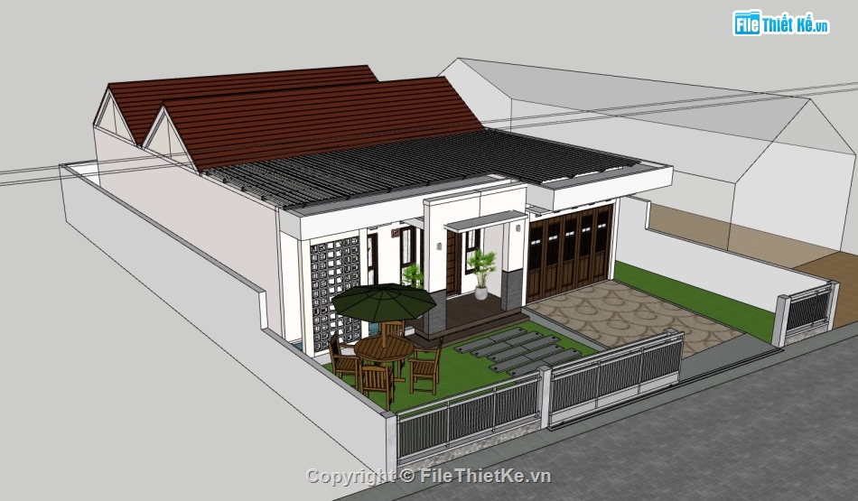 su biệt thự,sketchup biệt thự,su biệt thự 1 tầng,sketchup biệt thự 1 tầng