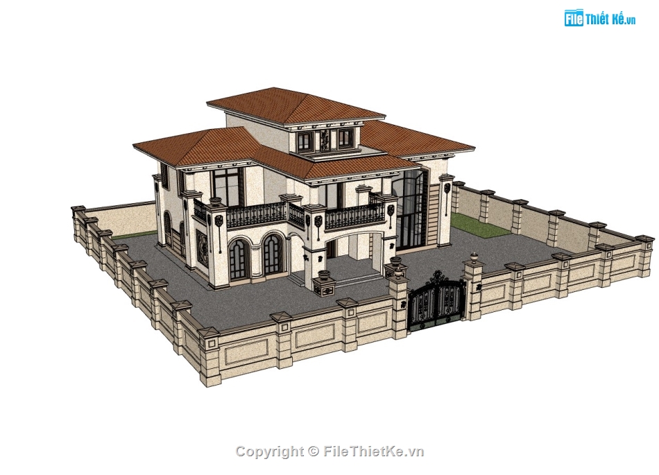 biệt thự 2 tầng,su biệt thự,sketchup biệt thự