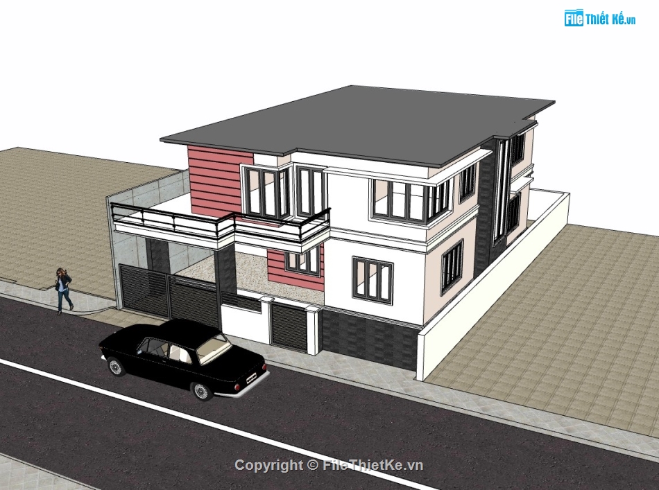 biệt thự 2 tầng,su biệt thự,sketchup biệt thự