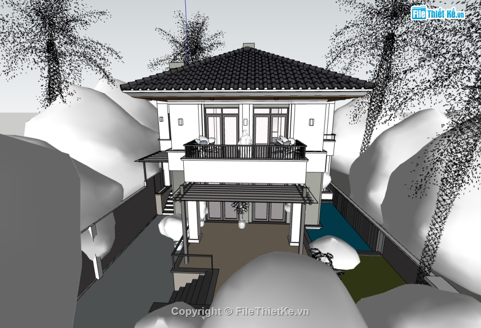 biệt thự 2 tầng,su biệt thự,sketchup biệt thự