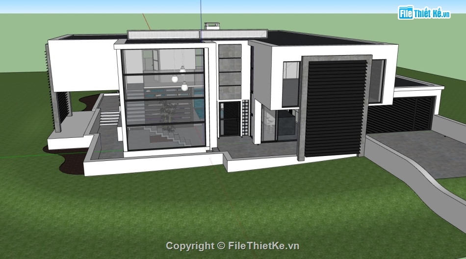 biệt thự 2 tầng,model su biệt thự 2 tầng,phối cảnh biệt thự 2 tầng,mẫu sketchup biệt thự 2 tầng