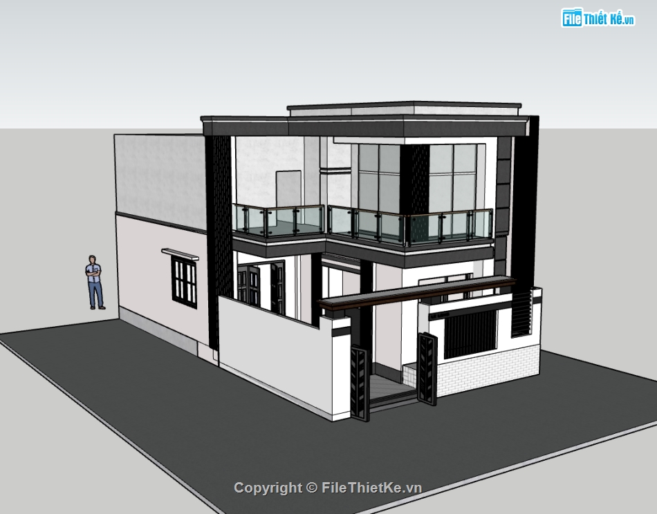 biệt thự 2 tầng,su biệt thự,sketchup biệt thự