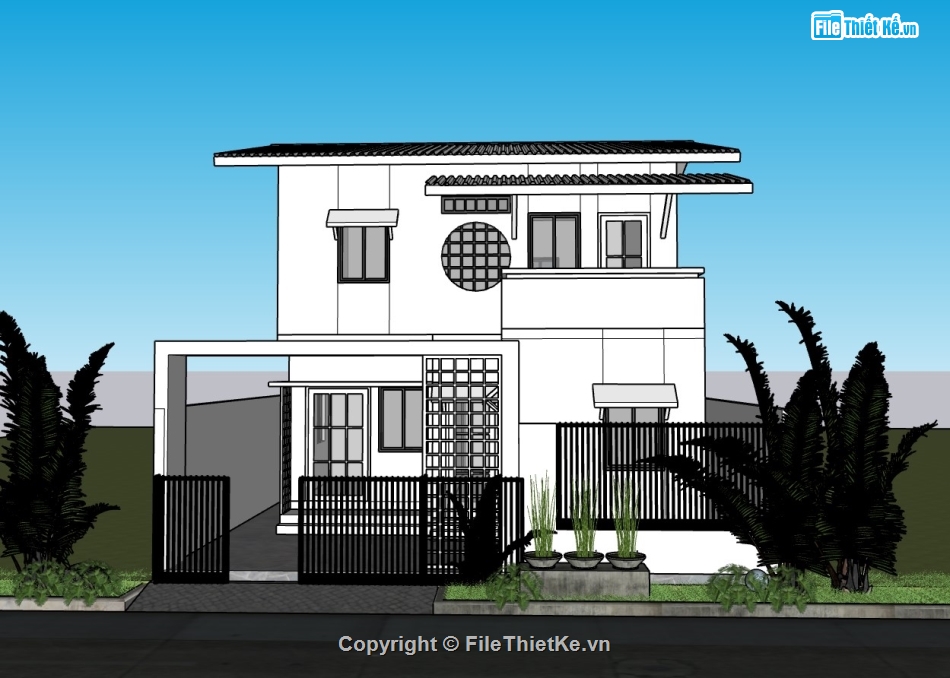 biệt thự 2 tầng,su biệt thự,sketchup biệt thự