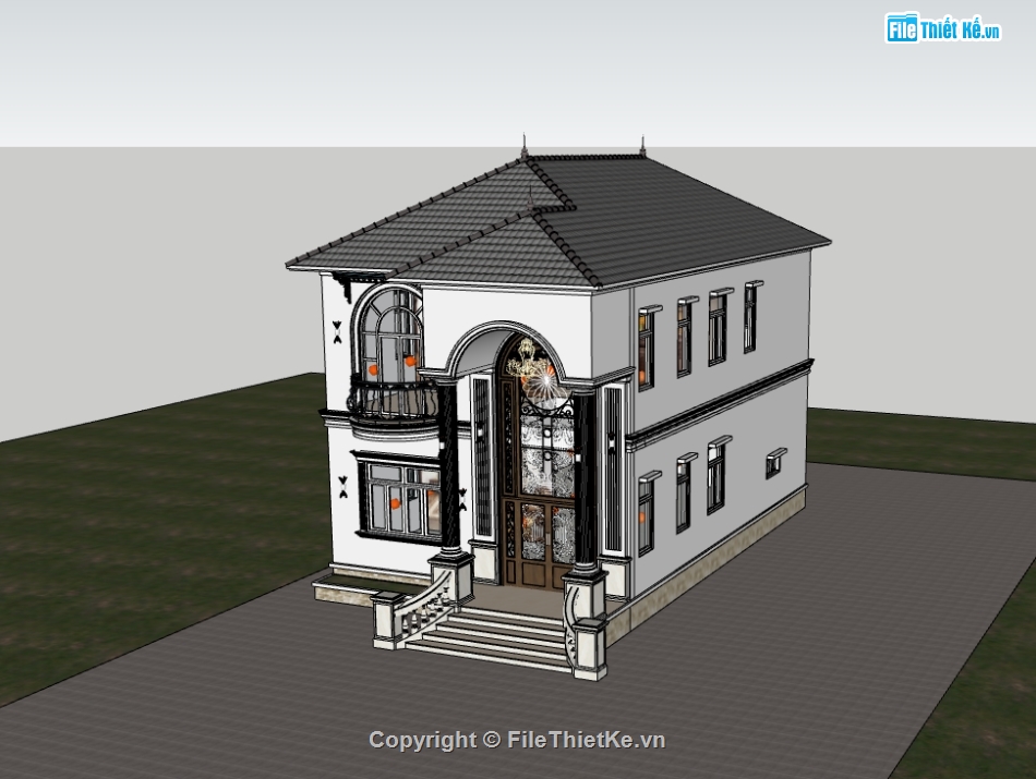 su biệt thự,sketchup biệt thự,biệt thự 2 tầng