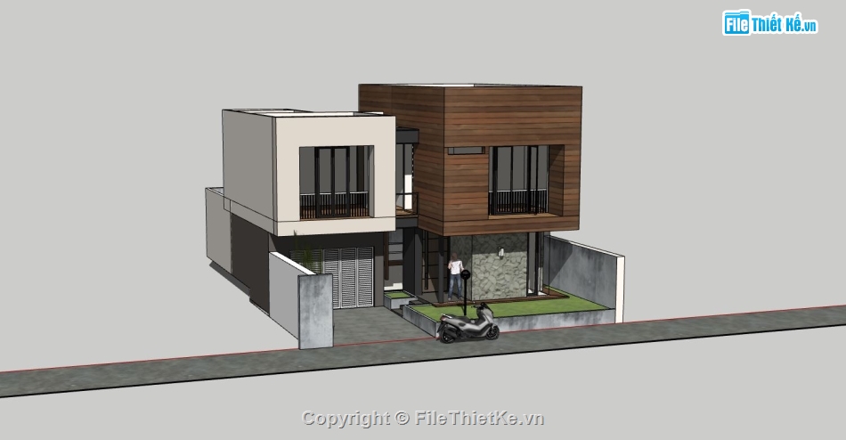 biệt thự 2 tầng,file su biệt thự 2 tầng,sketchup biệt thự 2 tầng,phối cảnh biệt thự 2 tầng