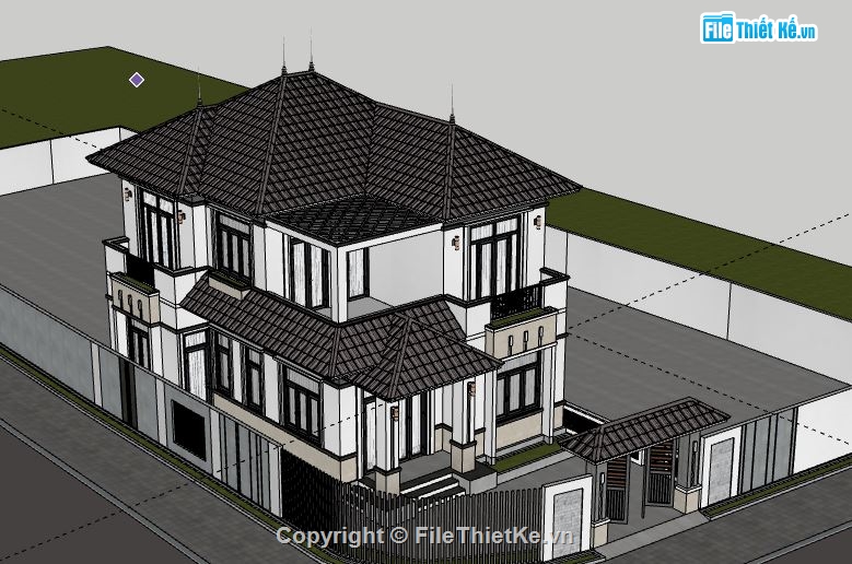 Biệt thự 2 tầng,Model su biệt thự 2 tầng,sketchup biệt thự 2 tầng