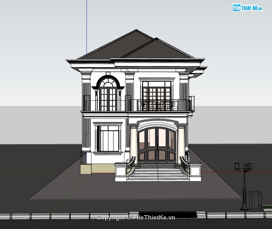 biệt thự 2 tầng,biệt thự tân cổ điển,su biệt thự,sketchup biệt thự