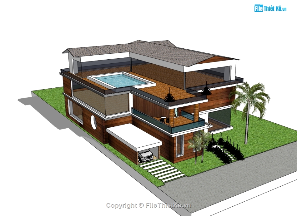 biệt thự 3 tầng,su biệt thự,sketchup biệt thự