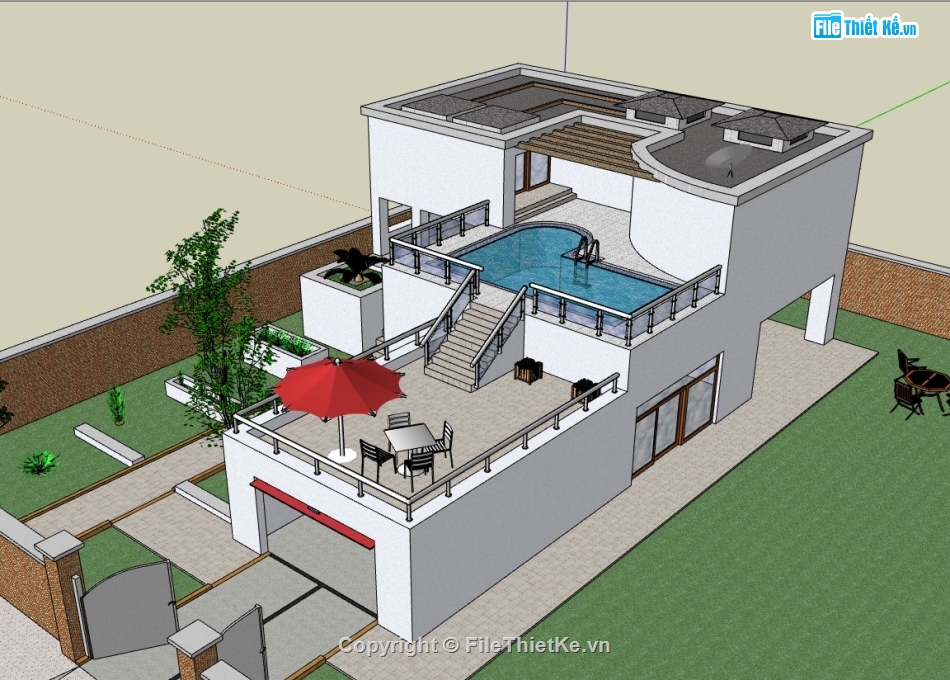 biệt thự 3 tầng,su biệt thự,sketchup biệt thự