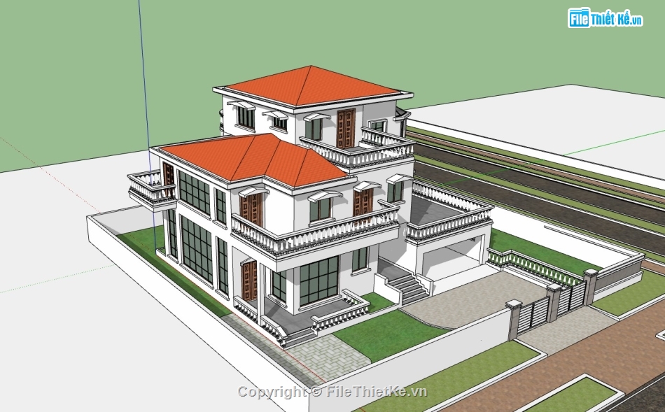 su biệt thự,sketchup biệt thự,su biệt thự 3 tầng,sketchup biệt thự 3 tầng