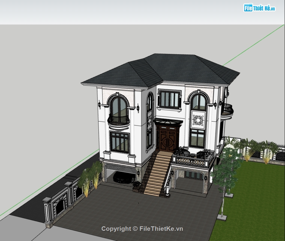 su biệt thự,sketchup biệt thự,su biệt thự 3 tầng