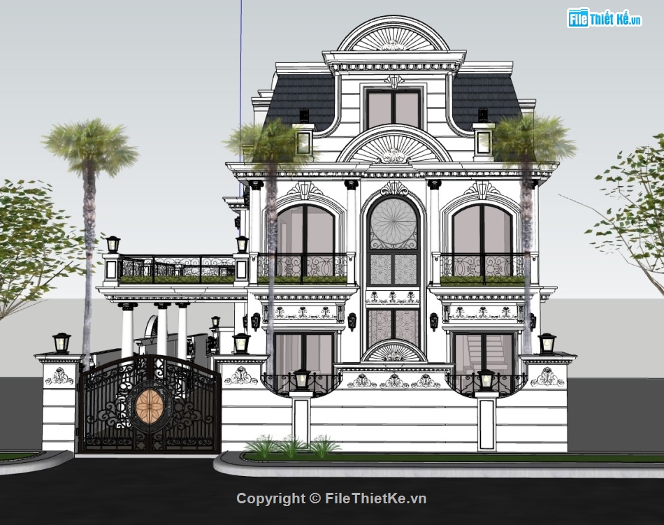 biệt thự 3 tầng,su biệt thự,sketchup biệt thự,su biệt thự 3 tầng