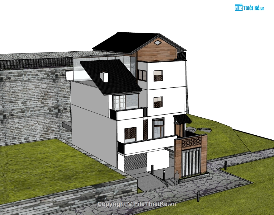 su biệt thự,sketchup biệt thự,biệt thự 4 tầng